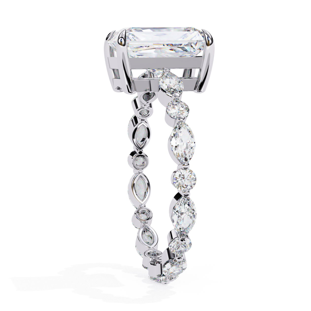 Emerald Cut Diamond Ring with Marquise Diamond Band