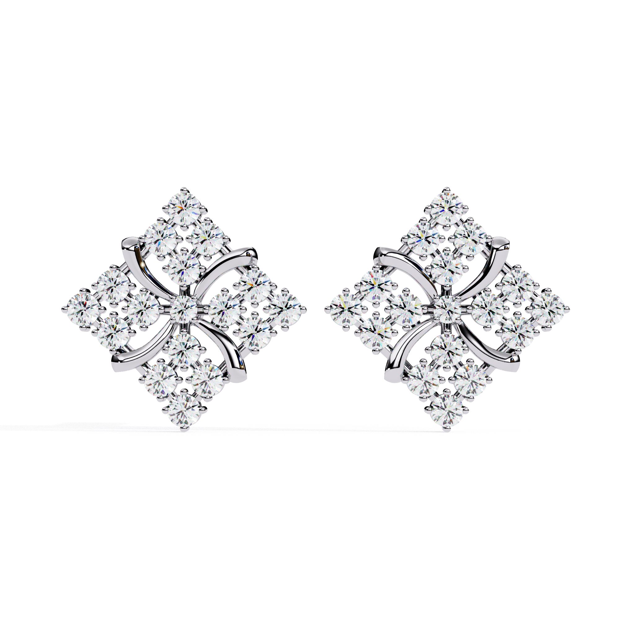 Diamond Floral Cluster Stud Earrings