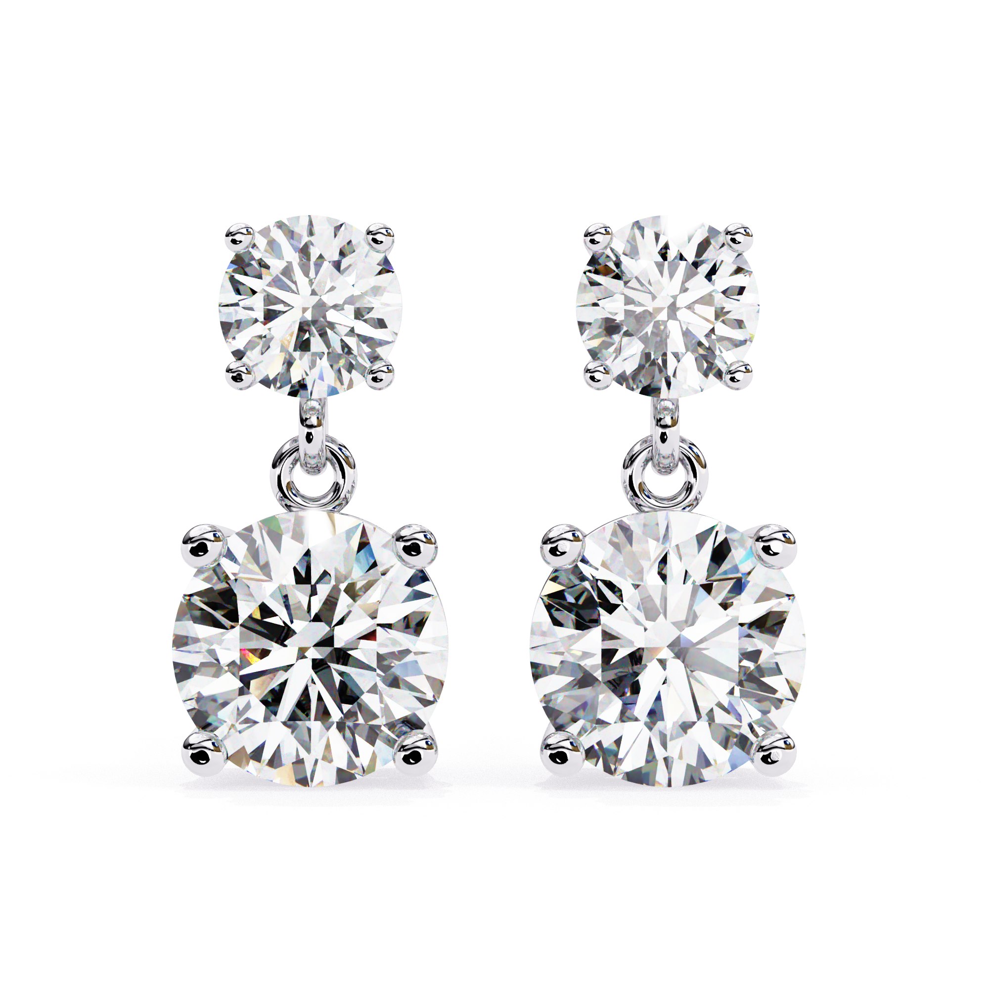 Elegant Double Round Diamond Drop Earrings