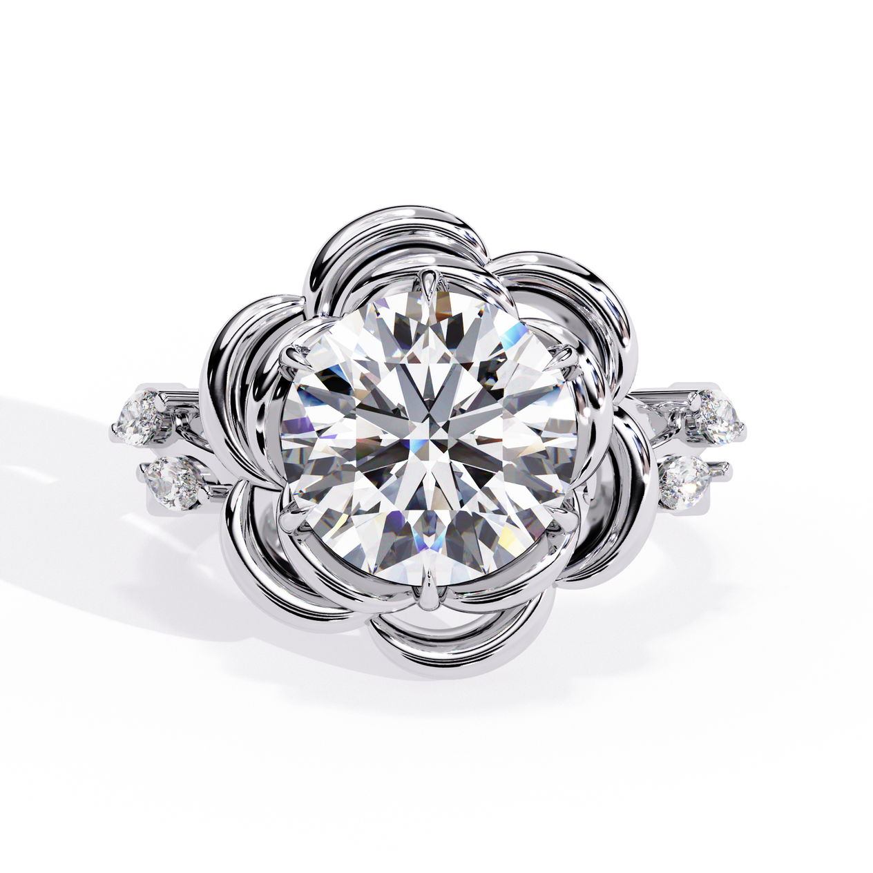 Floral Round Cut Diamond Ring